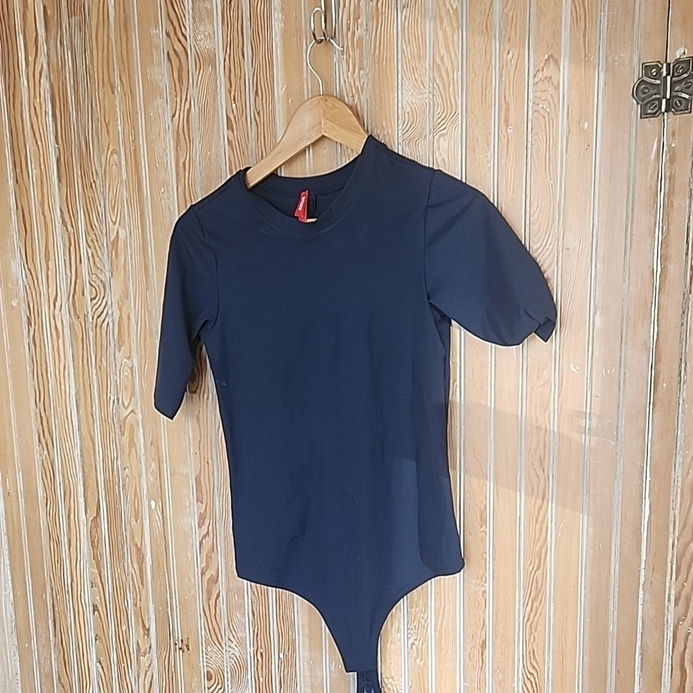 Navy Blue Puff Sleeve Bodysuit